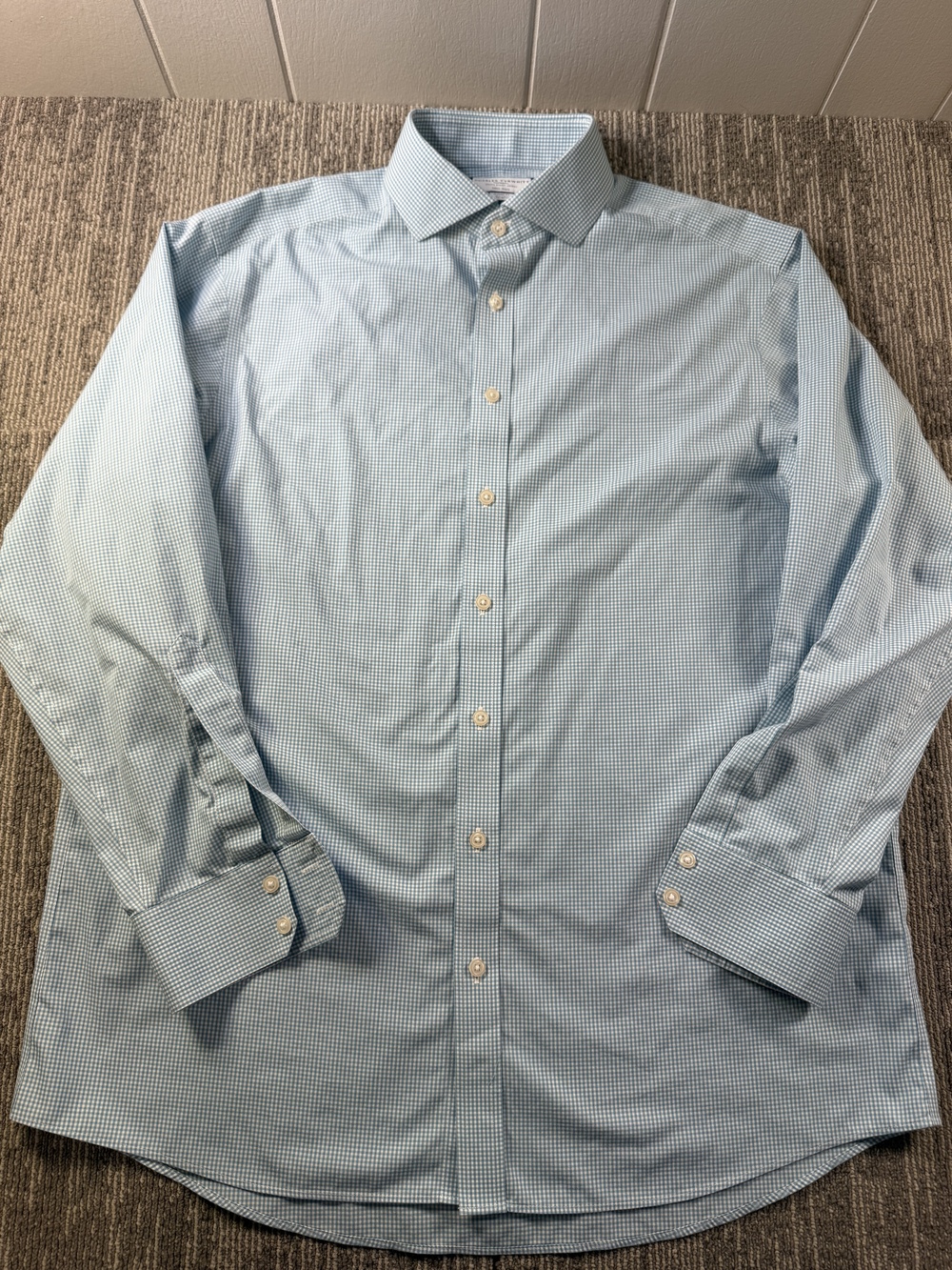 Charles Tyrwhitt Dress Shirt Mens 16.5 34/35 Blue Gingham Classic Non Iron LS
